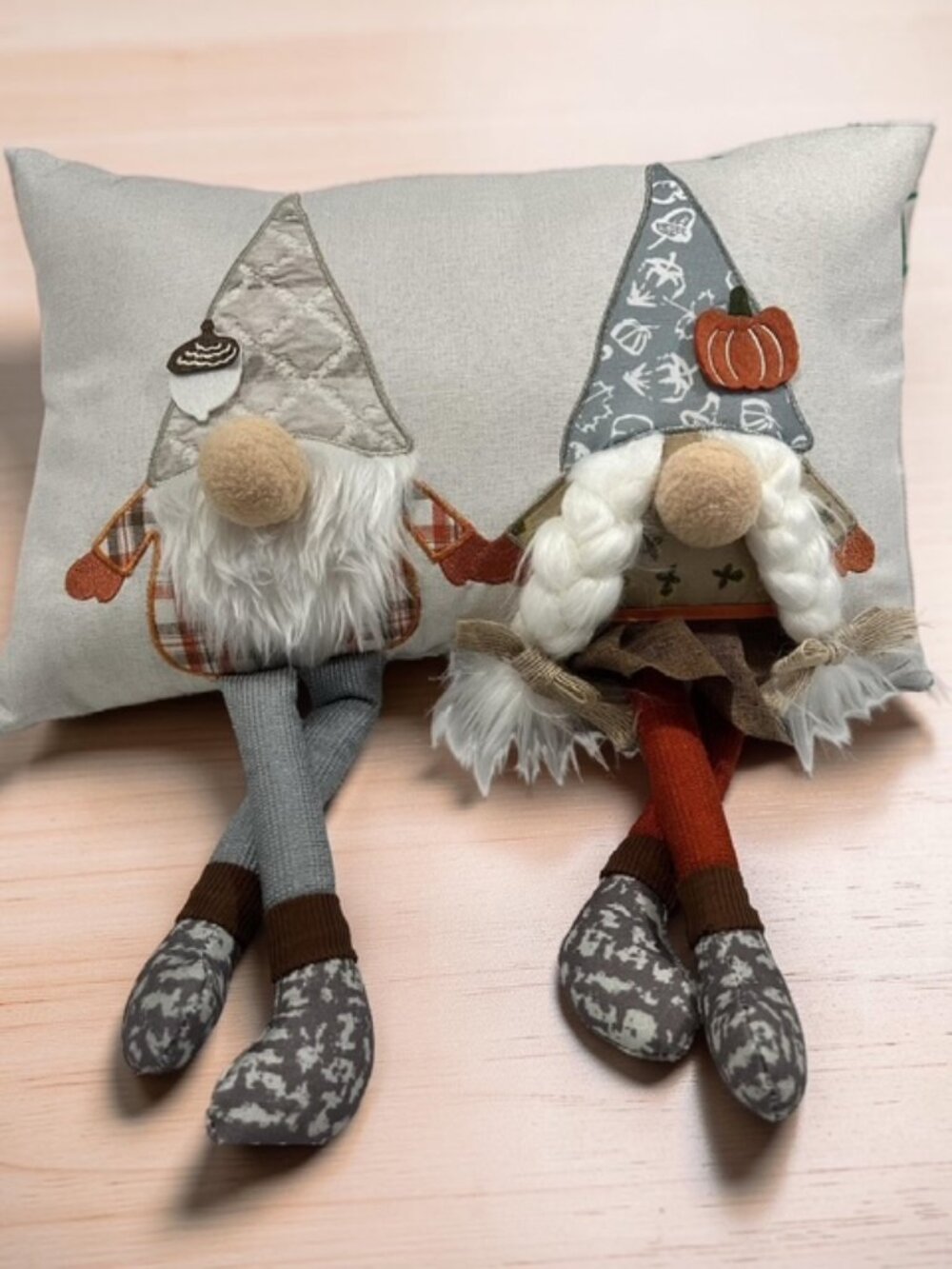 Vintage Gnome Couple Decorative Accent Throw Pillow Earthtone Colors
